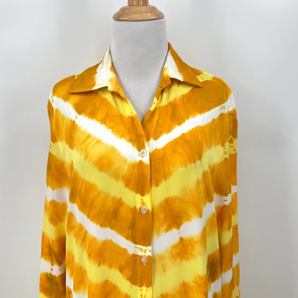 MARTHA REY Dress Womens Medium Yellow Tie Dye Maxi Shirtdress Long Sleeve - Picture 3 of 11